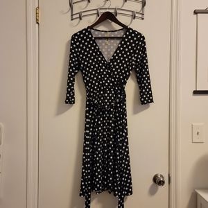 Polka dot mock wrap dress